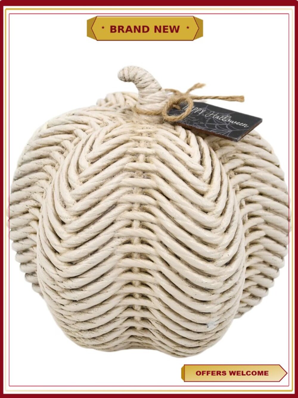 Woven Pumpkin Decoration White Distressed Farmhouse Halloween Mantel Decor